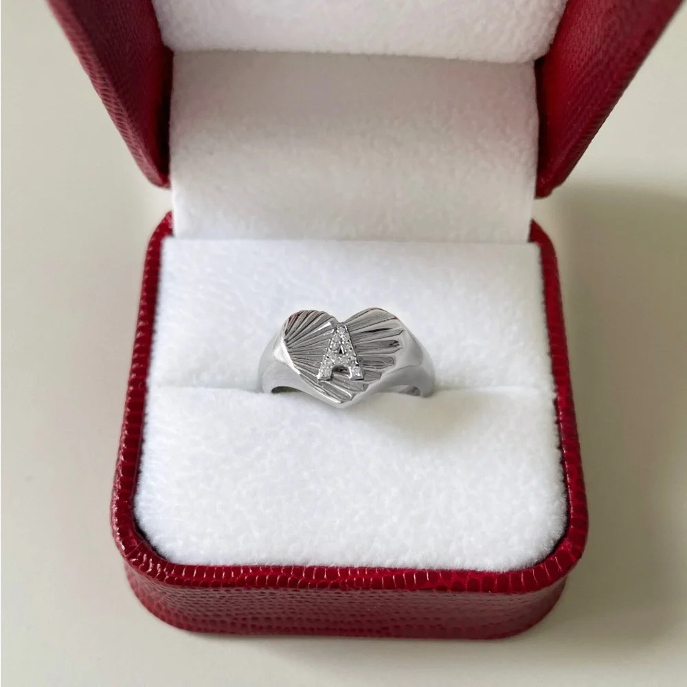 Diamond Heart Signet Ring 14k White Gold